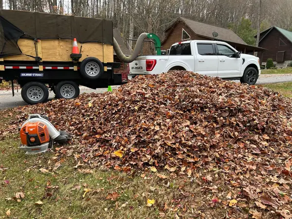 Fall leaf cleanup in progress